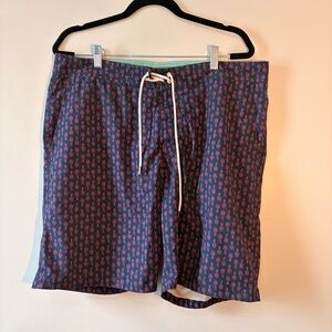 Bonobos Navy and Coral Patterned Swim Shorts